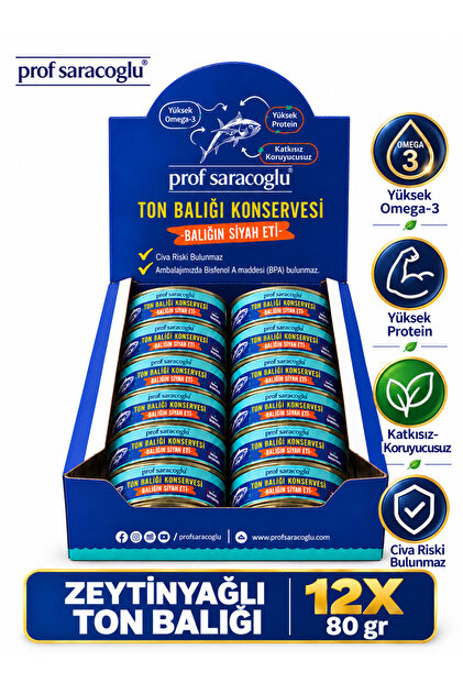 Zeytinyağlı Ton Balığı 12'li Balığın Siyah Eti Omega 3 Protein (80 G X 12 ADET)