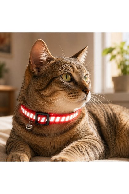 Zgardă roșie reflectorizantă cu clopoțel și clips de siguranță pentru pisici, 30 cm