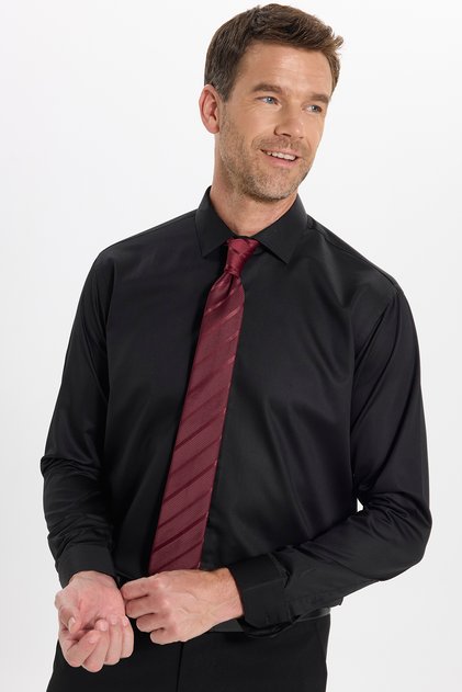 Men's Slim Fit Non-Iron Iron-Free Cotton Black Shirt