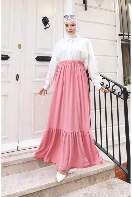Beli Lastikli Rahat Kesim Etek 0227C-03 Pembe