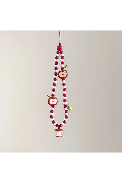 1PCS With Fruit Charms Pendant Cute Kawaii White Red Bead Handmade Strap For Phone Airpods Earphones