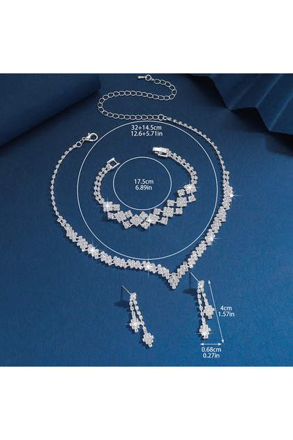 onesize 1Set Geometric Rhinestone Necklace Earrings Bracelet Kit Wedding Bride Jewelry Set Simple Ta