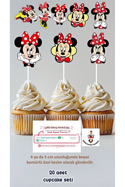 Minie Mose Red Themed Concept Toothpick Cupcake Decoration Birthday Decoration *20-Pack Thick Paper