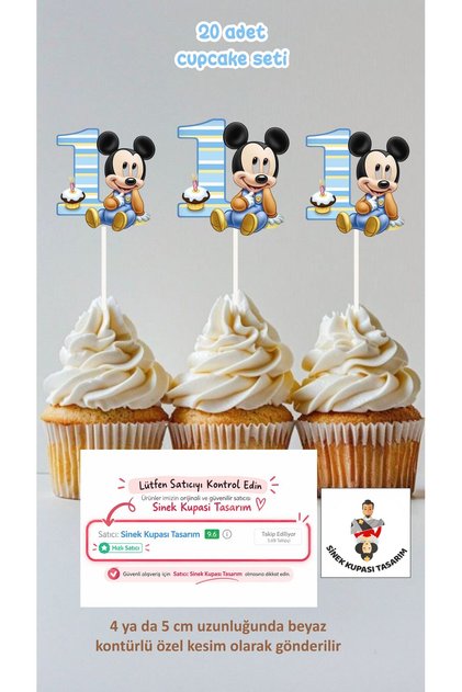 1 Year Old Mickey Mouse Themed Cupcake Topper Cake Topper Birthday Topper 20 Pieces