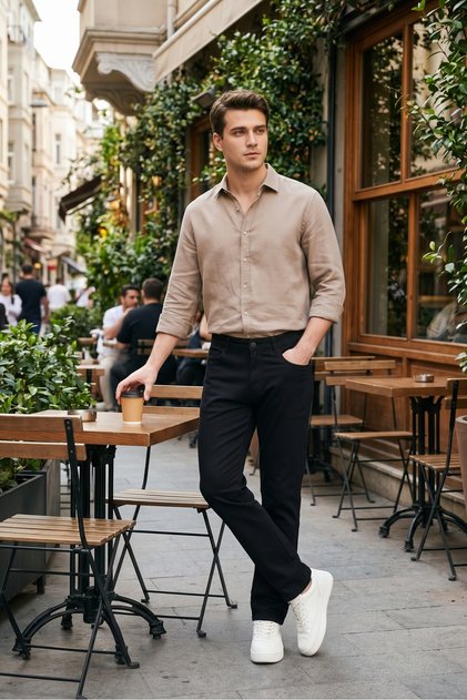 Men's Black Gabardine Relaxed Baggy Pants