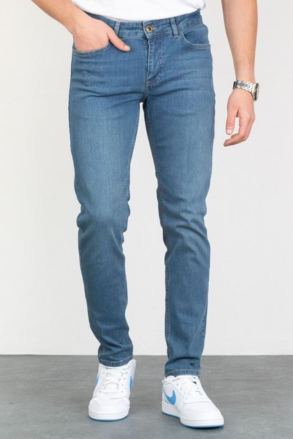 Men's Blue Stonewashed Slim Fit Lycra Jean Jeans Trousers Steve