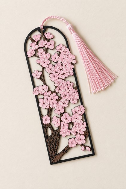 Sakura Kabartmalı Kitap Ayracı - Kiraz Çiçekleri Ağaçlı Japon Baharı Temalı
