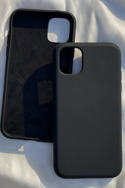 iPhone 11 için Kılıf Lansman Logolu İçi Yumuşak Kadife 11 kılıfı silikon SİYAH
