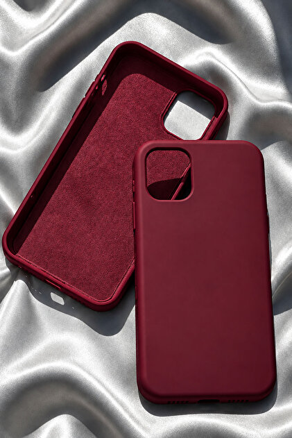 iPhone 11 için Kılıf Lansman Logolu İçi Yumuşak Kadife 11 kılıfı silikon BORDO