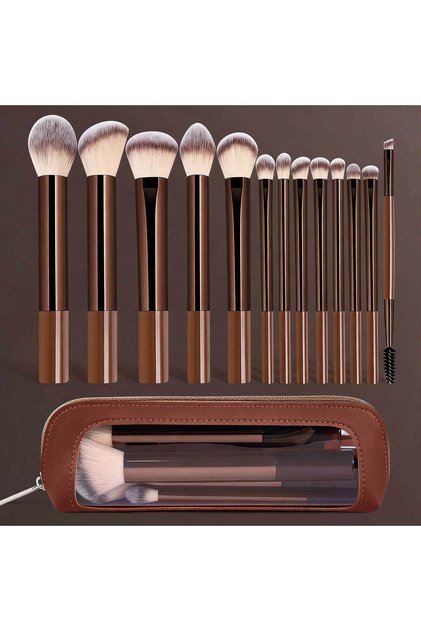 Coffee Brown 13pcs Makeup Brushes with Storage Bag Soft Fluffy Cosmetic Foundation Powder Eyeshadow