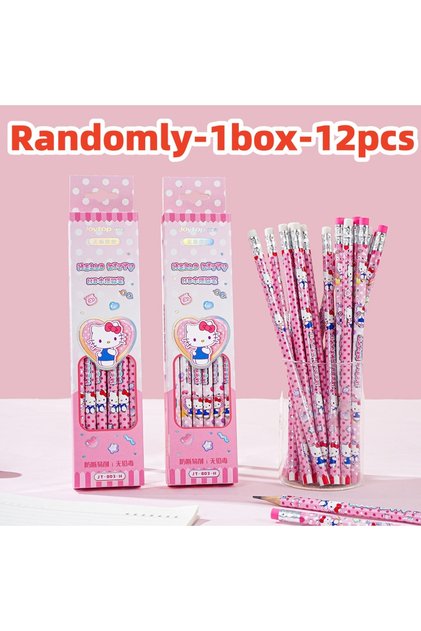 Joytop Randomly-1box-12pcs 12Pcs Genuine Sanrio HB Stationery Pencil Cartoon Hello Kitty Student Stu