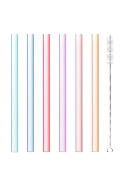 Large KEMORELA 6 PCS Reusable Straws Transparent Silicone Food Grade ,Bendable Straight Drinking St