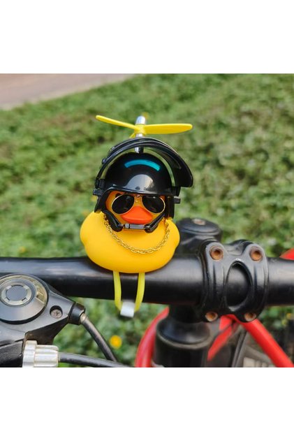 1 PC Yellow Cute Rubber Duck Bicycle Handlebar Bike Decoration with Propellers Glasses Gold Chain Bl
