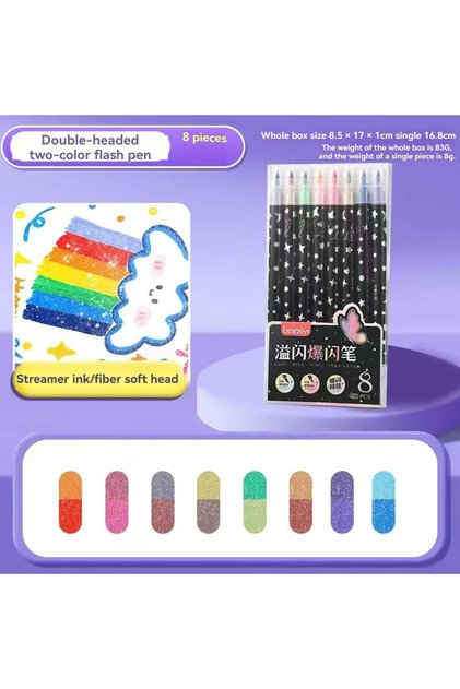 16colors-8Pcs 12/96 Colors Glitter Highlighter Pens Set Dual Tip Sparkle Markers Soft Brush Flashy P