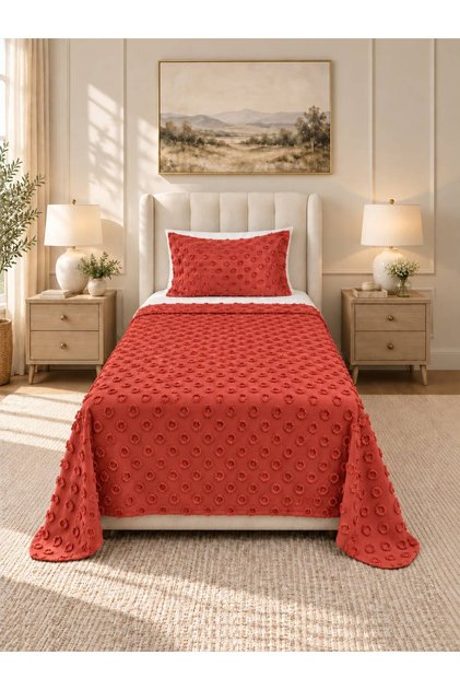 New Year's Special Color Pompom Patterned 2 Pieces Single Bedspread Tile