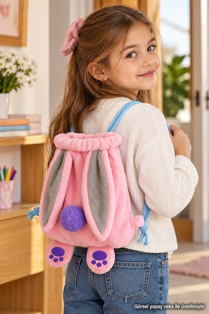 Pabtex Rabbit Ear Backpack – Plush Fabric, Colorful Rope Detailed Model