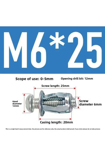10pcs M6x25 10pcs Metal Screw Jack Nuts Steel Petal Nut Screw Expansion Nut Expansion Screw for Holl