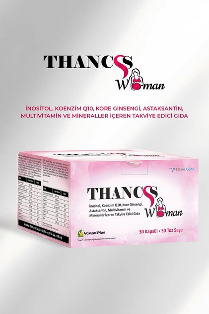 Thancss Woman Inositol, Koenzim Q10, Kore Ginsengi, Astaksantin, Multivitamin ve Mineraller İçeren Takviye Edici Gıda, 30 Saşe 30 Kapsül