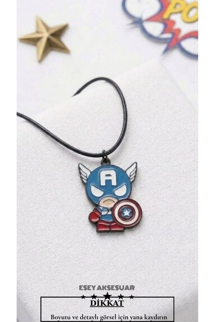 Captan America Kolye ve Deri Bileklik - İkili Set - Kaptan Amerika Kolye