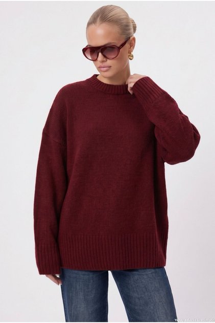 Kadın Homy Yumuşacık Bisiklet Yaka Bordo Oversize Triko Kazak