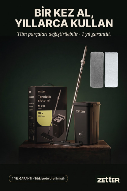 Paspas Mop Temizlik Seti M, Bez Değişim Zamanlayıcılı, 10 L Kova, Mikrofiber Bezli, Kolay Sıkmalı