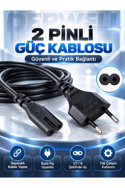 1.5 Metre 1.5mt Teyp Kablosu Radyo Fişi Işıldak Tıraş Makinesi Tv Printer Yazıcı Kablosu