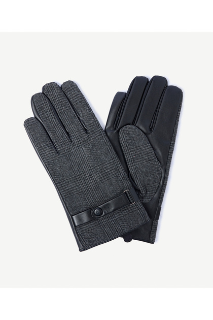 Stripe Patterned and Leather-Look Gloves