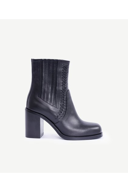 Knitted Saddle Detailed Elastic Leather Heeled Boots