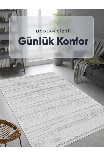 Modern Tasarımlar Polyester İplik Antialerjik Tozumaz Dokuma Pamuk Taban Makine Halısı Cizgili Gri
