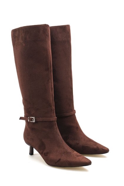 Women's Marci Short Heeled Buckle Boots - Brown-Suede