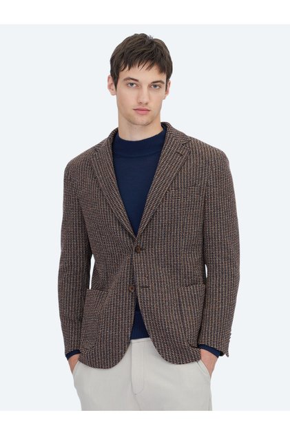 Navy Blue Patterned Modern Fit Cotton Blend Knitted Jacket
