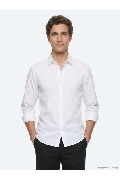 White Regular Fit Long Woven Casual 100% Cotton Shirt