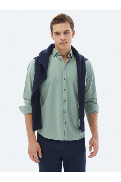 Mint Corduroy Regular Fit Long Woven Velvet Casual 100% Cotton Shirt