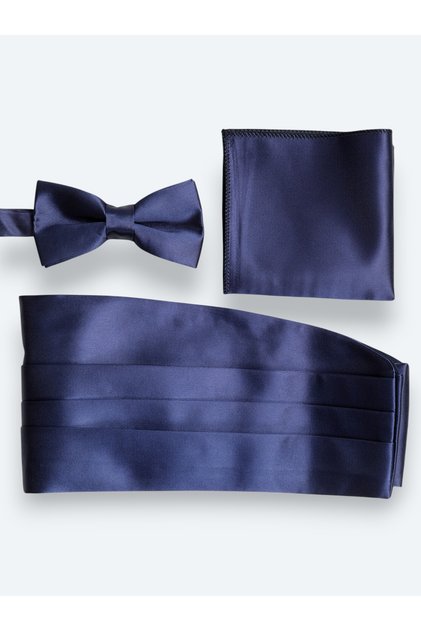 Navy Blue Bow Tie Belt Set