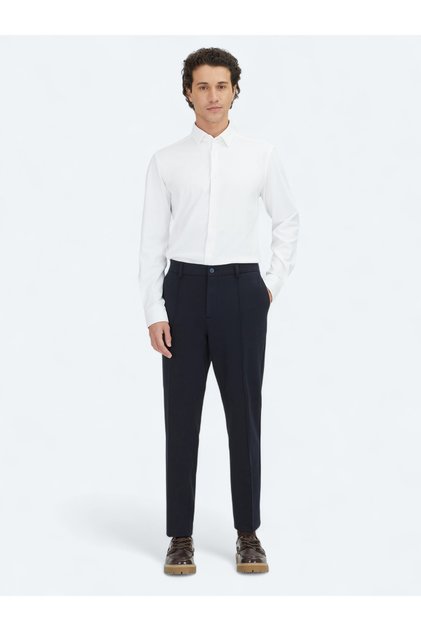 Navy Blue Woven Jogging Fit Casual Cotton Blend Trousers