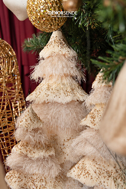 Christmas Ornament Glittered Desktop Pine Tree Milk Coffee 50 cm