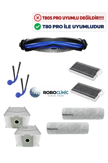 Ecovacs Deebot T80 Pro Omni Robot Süpürge Uyumlu Yedek Toz Torba, Fırça, Filtre, Rulo Mop -9 Parça