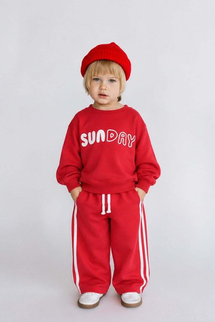 Boy's Ecru Slogan Printed 3 Thread Fabric Cotton Tracksuit Set