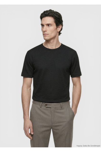 Black Plain 100% Linen T-Shirt