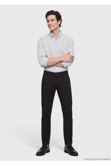 Black Plain Woven Jogging Fit Casual Cotton Blended Pants