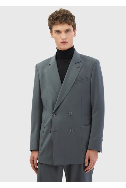 Dark Gray Striped Oversize Fit 100% Wool Suit