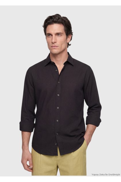 Black Casual Fit Long Woven Casual 100% Cotton Shirt