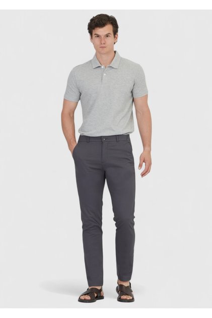Anthracite Plain Woven Jogging Fit Casual Cotton Blend Trousers