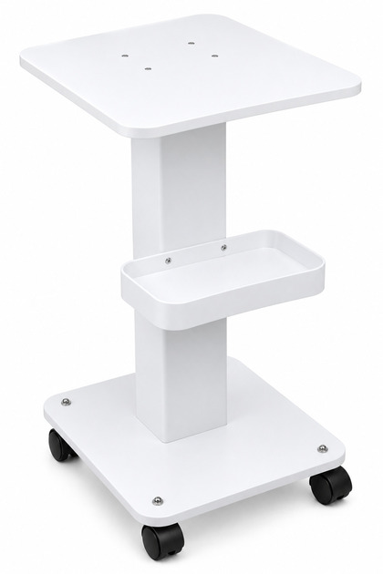 Hydra Facial Beauty Machine Cart Rolling Trolley White Stand Wooden Tray Aluminum Alloy Frame 360