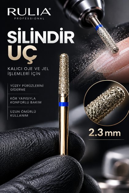 Rulia 2.3 mm Silindir Freze Ucu – Profesyonel Kalıcı Oje ve Jel İnceltme, Dayanıklı Elmas Kaplama