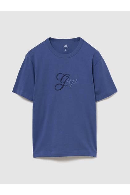 Erkek Mavi Heavyweight Tonal Logo T-Shirt