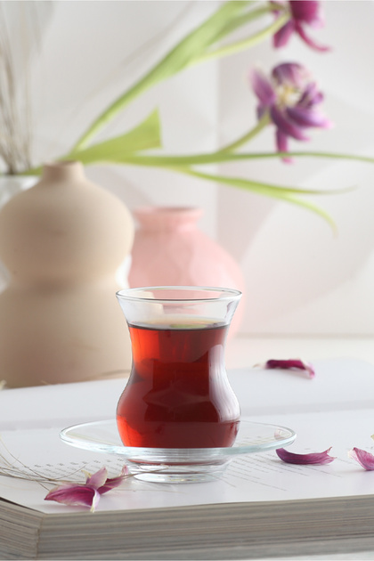 Ayda Glass Tea Set for 6 People 135 ml (6 Tea Cups, 6 Tea Saucers)