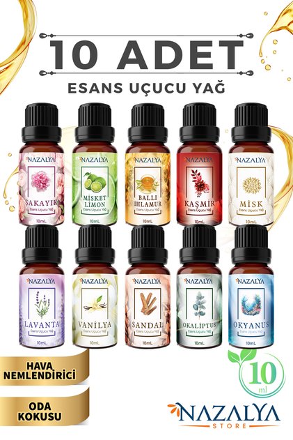 Hava Nemlendiriciler için Uçucu Oda koku Yağı Esansiyeli 10'lu Set 10 Ml.