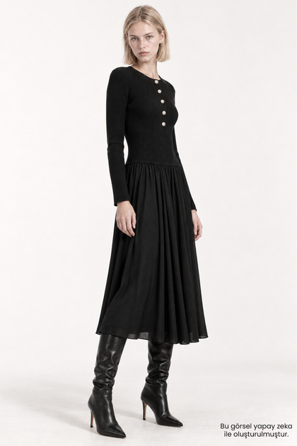 Waist-Slimming Tricot Garnished Lined Slim Fit Dress