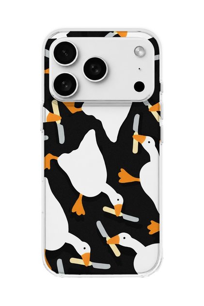 iPhone 18 Pro Max Compatible White Goose Printed Transparent Phone Case with Blade